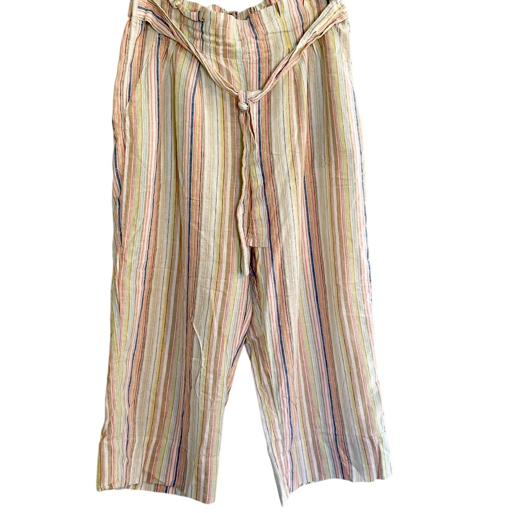 Zac & Rachel Linen‎ Blend Crop Wide Leg Pants Womens XL Striped Summer Vibes